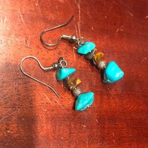 Turquoise Tiger Eye Sterling Earrings Natural